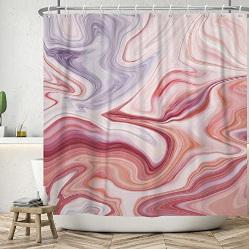 Ttincceer 183x198cm Tenda da Doccia Marmo Rosa Viola Ombre Acquerello Impermeabile Set di Lusso Astratto per Vasca da Bagno
