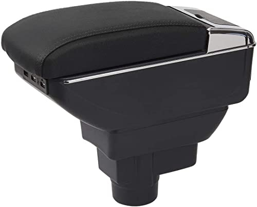 Armlehne Auto Mittelarmlehne Mittelkonsole Organizer Schwarz Leder Konsole Armlehnenbox Ablagefach Aufbewahrungsbox mit USB Einziehbar Getrankehalter Aschenbecher Kompatibel mit Opel Corsa D 06-12