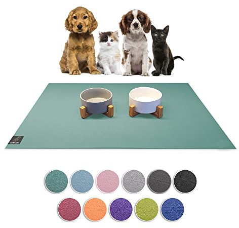 SanoZoo® Napfunterlage - Öko-TEX - Made in Germany - rutschfeste Futtermatte für Hunde & Katzen 70x120cm Petrol, wasserfest