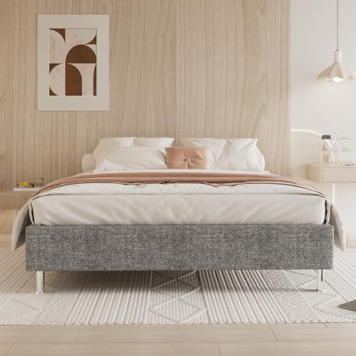 Stanew Cadre de lit Plateforme capitonné 31 cm Sommier | Support à Lattes en Bois/Facile à Monter/Gris foncé (160x200cm)