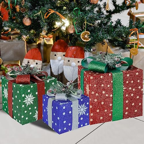 CCLIFE LED Geschenkbox 3er Set Weihnachten Weihnachtenbox Beleuchtete Lichterkette Batteriebetrieb Weihnachtsdeko,Cushhom