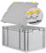 Eurobox NextGen Economy, Griffe geschlossen mit Scharnierdeckel 60x40x32cm grau Kunststoffbox 65 Liter stapelbar Transportbehälter lebensmittelecht, Farbe Deckel-Scharniere wählbar (Gelb)