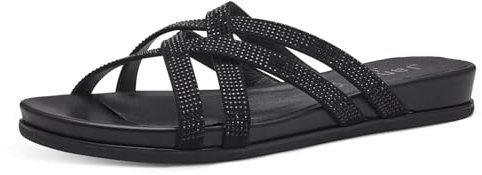 Jana Damen Pantoletten mit Glitzersteinen Vegan, Schwarz (Black), 42 EU
