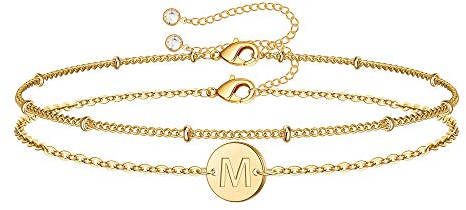 TINGN Armband mit Buchstaben Damen, 14K Vergoldet Gold Armband mit Buchstaben M Verstellbare Armbänder Personalisiert Geschenke für Frauen Gold Armbänder Verstellbare Armkette für Damen