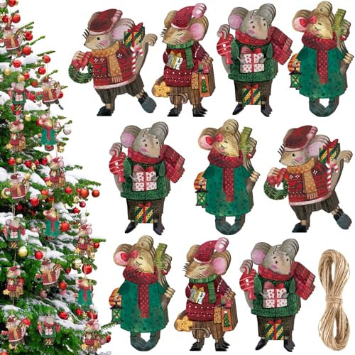 24 ornamenti natalizi a forma di mucca, da appendere, decorazioni natalizie per albero di Natale, topolini e mucche, ornamenti per albero di Natale, per alberi di Natale, porte, casali (topo)