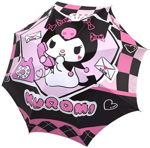 Roffatide Anime Cute Pink Kurom i Umbrella 8 RIBS Umbrellas Auto Open Compact Folding Travel Umbrella Windproof Waterproof Anti-UV Protection Umbrella Light Umbrella