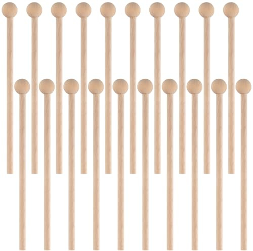 YUENPUN 20 Stück Holzschlägel, Schlagschlägel, Rundkopf, Xylophon-Schlägel, Percussion-Sticks aus Holz, Glockenspiel-Schlägel für Musikinstrument-Zubehör