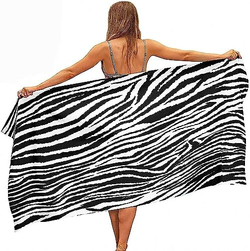 Mikrofaser Strandtuch Schwarz-Weißes Zebramuster Handtuch XXL 150 X 200 cm, Strandtuch 3D Badetuch Strandhandtuch Schnelltrocknend Weiches Strandlaken, Reisehandtuch, Saunatuch -8U9L