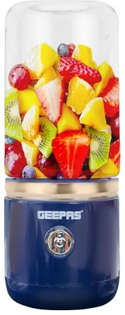 Geepas Portable Blender, Smoothie Maker - 420ML Personal Blender with Rechargeable USB Type-C and 6 Blades, Fruit Mixer Juicer Mini Portable Blender Cup for Travel Kitchen Gym Office, Blue