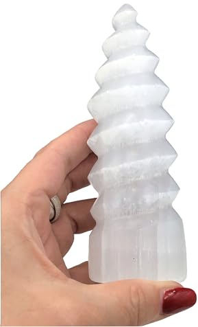 Steinfixx® Selenit Kristallflamme in Spiralform I 14 cm I 350gr. I Handarbeit I Lichtbringer I Marokko