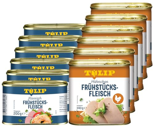 TULIP 6x Schweine-Frühstücksfleisch 200g + 6x Hähnchen-Frühstücksfleisch 340g | leckeres Schweine und Hähnchenfleisch | 86% Schweineflesich und 80% Hühnerfleisch
