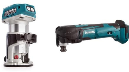 Makita DRT50ZJ 18V Li-Ion LXT Brushless Router Trimmer Supplied in A Makpac Case & DTM51Z Multi-Tool, 18 V,Blue