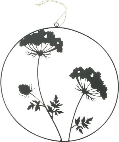 Dekohänger Blumen aus Metall, matt schwarz, Ø 35 cm, Wanddeko, Wandbild, Türdeko, Fensterdeko