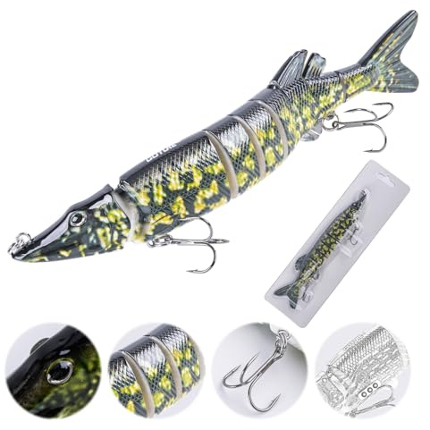 Goture Kunstköder Hecht, Gleitköder Gelenkartigen Hecht Köder, Topwater Angelköder für Segment Schwimmköder, lebensechtes Angelköder-Set Fisch Köder für Zander Barsch Forellen Wobbler Swimbait