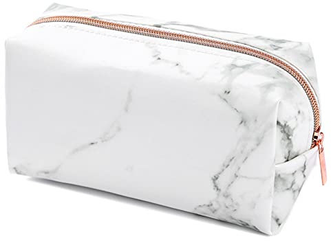 Bordhap White Marble PU Stationery Pencil Case Pouch Makeup Bag with Rose Gold Zip for Girls Woman's Teenagers