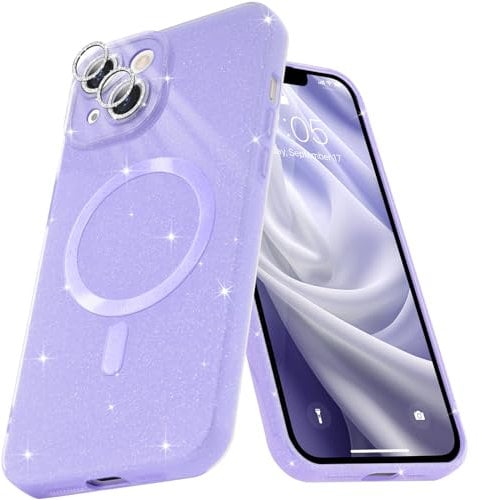 Micoden for iPhone 14 Case [Compatible with Magsafe] Magnetic Phone Case Glitter Bling Sparkle Women Girl Shockproof with Camera Protector for iPhone 14,Purple