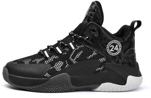 Hixingo Kids Basketball Shoes Boys Basketball Trainers Girls Tennis Running Trainers Sneaker High Top Non-Slip Breathable Children's Sport Shoes for Unisex Black