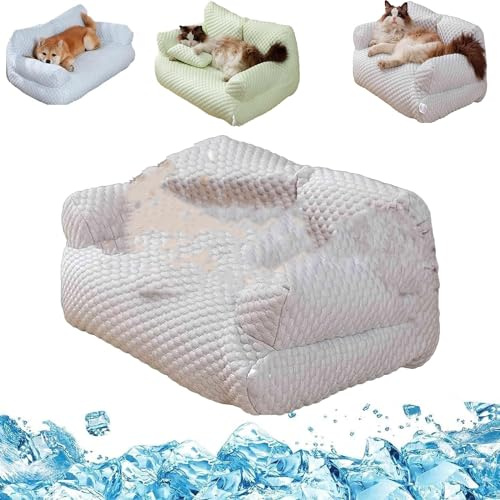 Pelinuar Kühlendes Haustierbett aus Eisseide, atmungsaktiv, waschbar, Hundesofa, kühlendes Bett, Sommerschlafen, kühles Eisseidenbett, atmungsaktiv, waschbar, Haustierbetten für Katze und Hund (Grau