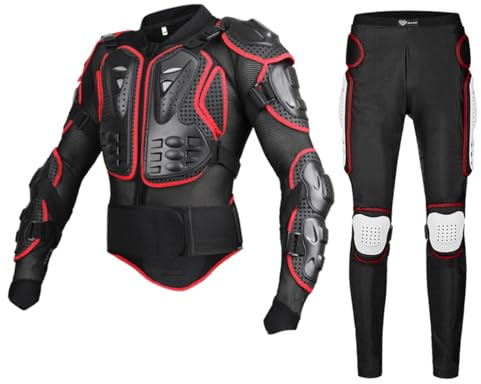 Baymate Motorrad Körperpanzer Motocross-Schutzausrüstung Erwachsene Motorrad Schutz Jacke Bike Brustkorb Wirbelsäulen-Protektor Jacke (Set 1-Rot,S)