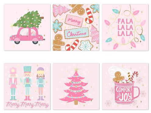 Honeyplum Pinke Weihnachtskarten – lustige, stilvolle und niedliche Frohe Weihnachten Grußkarten in Box mit Umschlägen – Großpackung mit 24 Stück