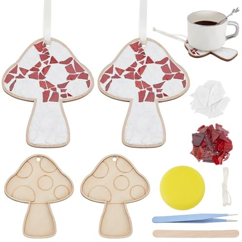 WEBEEDY Pilz Mosaik Mach Set DIY Mosaik Set Mosaikfliesen Für Bastelarbeiten Glasmosaikfliesenstücke Mit Holzbrett Für Erwachsene Anfänger Geschenk Für Einweihungsweihnachten 2 Stück