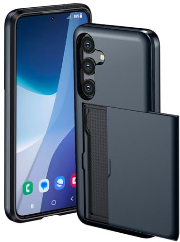 XYZNTMF for Samsung S24 FE Case Samsung Galaxy S24 FE Shockproof Case with Card Holder Soft Silicone TPU Bumper Matte Hard PC Shell Heavy Duty Protective Skin Cover Rubber Case, Navy