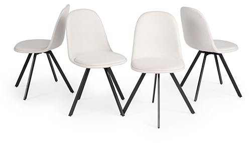 FurnitureR 4er-Set Esszimmerstühle, 360° drehbar, ohne Armlehnen und mit radialen Metallbeinen, Elegant für Schlaf- und Esszimmer,Creme
