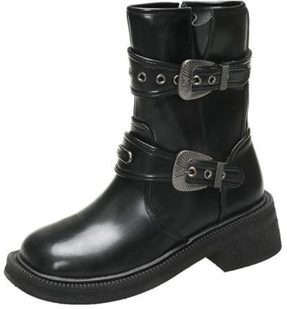 SAUTRV Stivali da donna alla moda con fondo spesso tacco grosso traspirante moda testa rotonda tacco grosso scarpe da donna stivali e stivaletti taglia 14, Nero , 37 EU