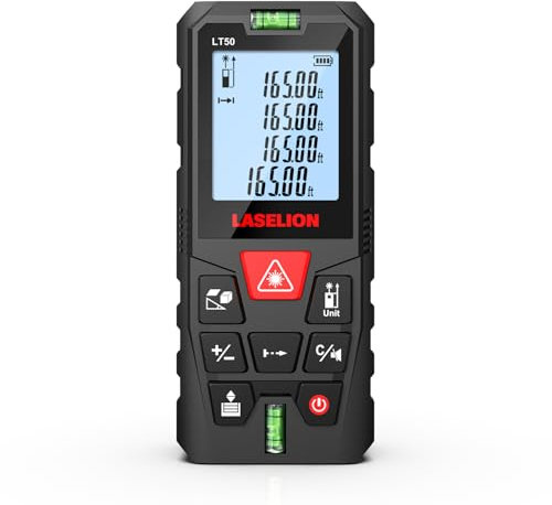 LASELION LT50 Laser Distance Meter – 50m (165ft) Range, High Accuracy, Multiple Measurement Modes, Built-in Level Bubble, and Mute Function