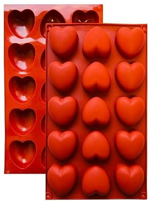 FUNCLIC - Moule en Silicone, 1 Moule Cœur Bombé Antiadhésif, Pâtisserie pour Muffins, Brownies, Gâteaux, Pudding, Glaçons, Gelée, Quiches (29 x 17 cm) – 15 cavités