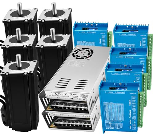 5 Achsen CNC Controller Kit mit 5 pc Nema 23 Closed Loop Schrittmotor 3 Nm 3A 1000 Line Encoder Nema23 57mm Stepper Motor & 24-80V DC Motor Treiber, 2 pc 350W 24V Netzteil für Gravur