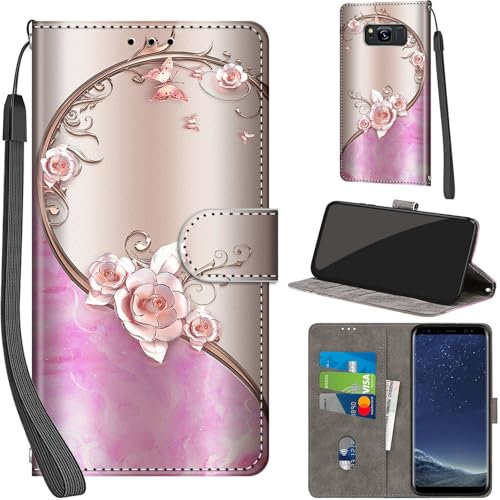 Handyhülle für Samsung Galaxy S8 Hüllen Premium Leder Case Klappbar Wallet Magnet Kartenfach Standfunktion Schutzhülle kompatibel mit Samsung S8 Cover,Rose