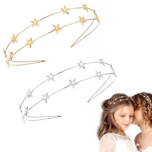 Bandeau étoile 2 Bandeaux À Cheveux En Forme D'étoile Avec Strass, cristal cheveux cerceau or argent, accessoires cheveux pour femmes fête filles mariée demoiselles d'honneur AOOTUERL
