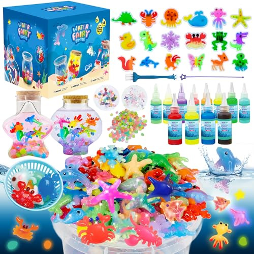 JOY SPOT! Magic Water Fairy Craft Kit for Kid, Glow-in-The-Dark Magic Gel Water Pets Squishy Kit, Aqua DIY Elf with 18 Molds,100ml Gels, 5000ml Bucket Birthday Gift Make Your Own Sea World
