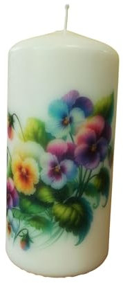 Pansy Spring Flowers Wax Pillar Candle Beautiful Decorative unscented scentless Handcrafted Floral Design Home Display Decor