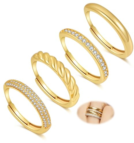 Silver Rings for Women Adjustable Ring Set with Cubic Zirconia 4Pcs | Sterling Silver Thumb Rings Stacking Ring Set for Women Jewellery Gifts