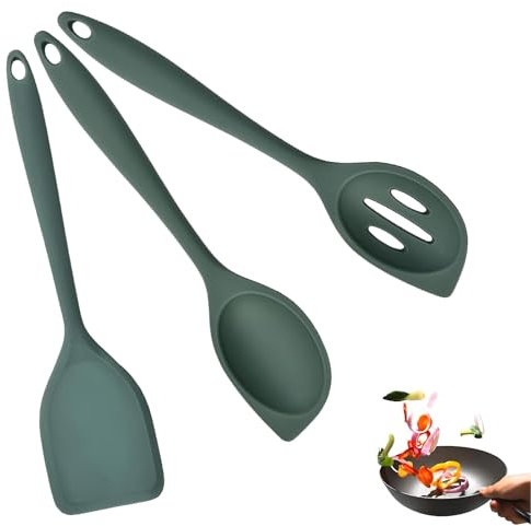 3 Stück Kochlöffel Silikon Löffel, 28CM Kochlöffel Set Silikon Kochlöffel Set, Silikonlöffel, Rührlöffel for Cooking Baking Stirring Kochblume Löffel Kochlöffel mit Loch