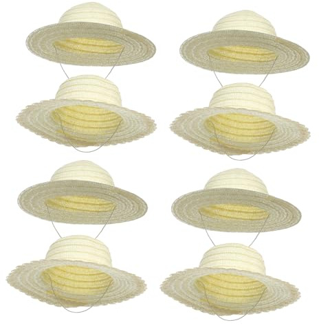 DECHOUS Chapeaux de Paille Blancs Surface Lisse et Prêts à Peindre pour Garçon et Filles Lot de 8 pour Activités Manuelles Scolaires ou Décoration Murale