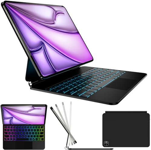 Nuflaz Tastiera per iPad Air 13 Pollici (M2 2024 / M3 2025) e iPad Pro 12,9 Pollici (3ª–6ª gen) – QWERTY IT con Trackpad, Retroilluminazione a 7 Colori, USB-C, Custodia Magnetica – Nero Grigio, X9