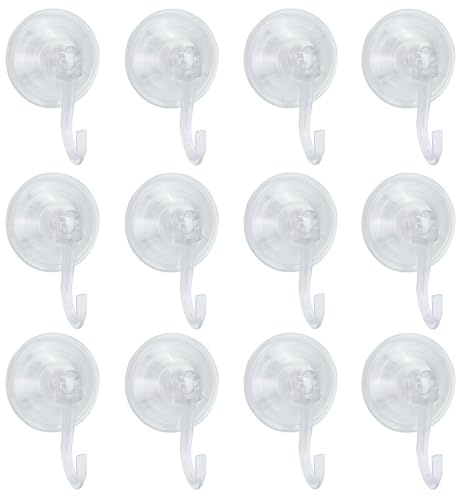 12 ganchos de ventosa transparentes de 4,5 cm con ventosa, ventosas con gancho, gancho ventosa fuerte, ganchos redondos sin taladrar, para dormitorio, cocina, baño