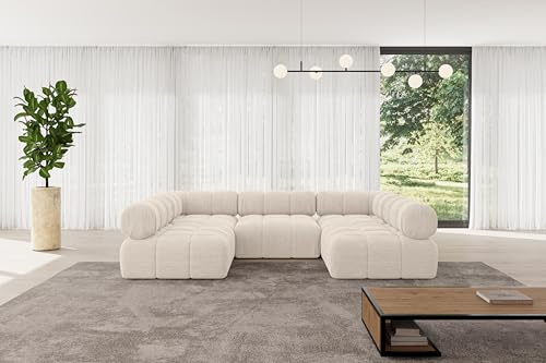 ALTDECOR Modulares Sofa Ecksofa in U-Form Corner modular Sofa Eckcouch Couch Wohnlandschaft Cauchsofa Polstersofa Garvo-U1-285x190x70 cm Beige