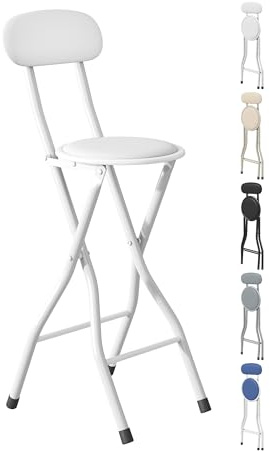 mcc direct Folding Bar Stool Set of 1, Breakfast Barstool Kitchen Restaurant Seating, Faux Leather Foldable Chair with Metal Frame, Padded High Chair(White)