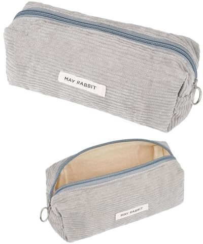 FUGLUS 1 pièce pencil case, Trousse à Crayons en Velours CôTelé,Trousse à Crayons Unie, Grande Trousse De Papeterie, Trousse De Maquillage, Trousse à Crayons avec Fermeture éClair(Gris)