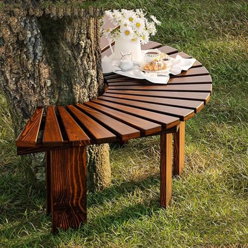 TUPAFJU Wetterfeste Baumbank aus Holz zum Umwickeln, halbrunde Gartenbank, Gebogene Außenbank, für Garten, Park, Terrasse, Außenbereich, Pflanze(Walnut,Semicircle)