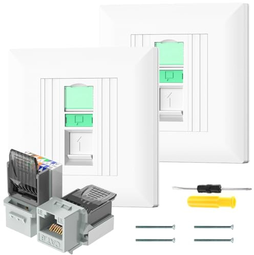 Acmerota 2Pcs RJ45 Socket CAT6A Gigabit Network Socket Ethernet RJ45 LAN Cable Faceplate Single Port Faceplate, with Tool Free Modular, Interference Resistance, High Bandwidth
