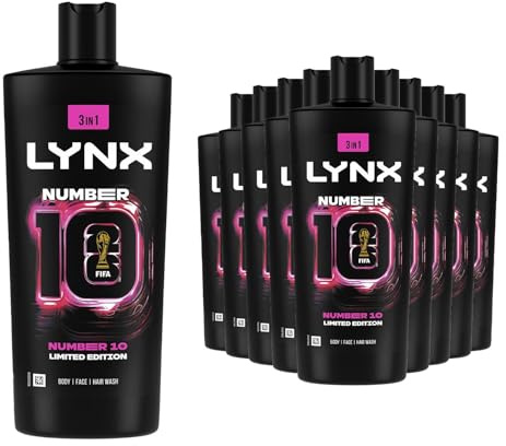 Lynx FIFA Limited Edition No.10 3-in-1 Shower Gel 700ml, 12 Pack - Body Face & Hair Wash for 12H Refreshing Scent, Frozen Pear & Cedarwood, XL Jumbo Value Bottle