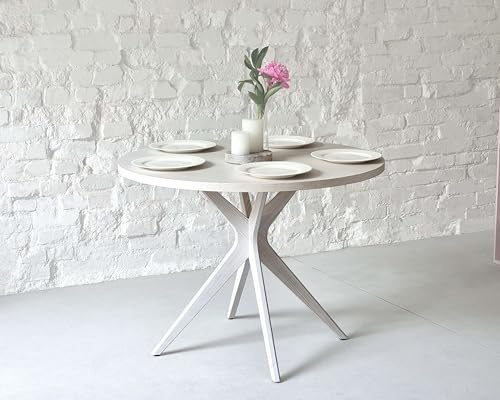 RAGABA Runder Esstisch 100 cm Jubi Bold, Natürliches Eschenholz und MDF-Platte mit natürlichem Eschenfurnier beschichtet, Weiß
