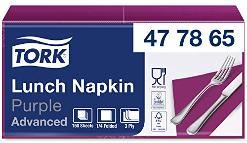 Tork 477865 Soft Lunch Servietten Violett / 3lagige, saugfähige Papierservietten / Vielfältig verwendbar / Advanced Qualität / 10 x 150 (1500) Servietten / 32,6 x 33 cm (B x L) / 1/4 Falz