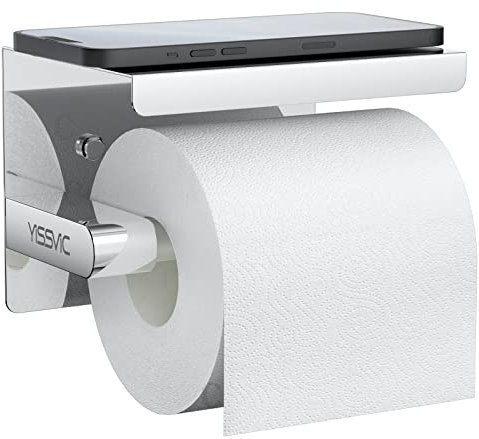 Yissvic Porta Carta Igienica Adesivo Portarotolo Carta Igienica Adesivo in Acciaio Inox 304 Installazione Senza Foratura con Adesivo o Fori Superficie Brillante con Porta Cellulare