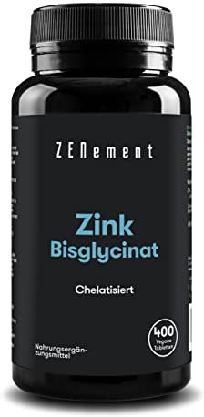 Zinco Integratore - 400 Compresse di Zinco Bisglicinato Vegano (per Più di 1 Anno) - Puro ad Alto Dosaggio - Pelle, Capelli, Unghie, Vista - Senza OGM